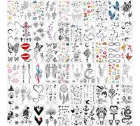 Yazhiji 60 Sheets Tiny Waterproof Temporary Tattoos Moon Stars Constellations Music Compass Anchor Words Lines Flowers for Kids Adults Men and Women