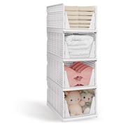 yazi 4XL Stackable Plastic Storage Basket, 4 Packs closet storage bins for clothes sweater organizer for closet Folding closet organizers