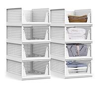 yazi Stackable Storage Bins,8 Pack Foldable Plastic Wardrobe Clothes Organizer Drawer Shelf Storage Basket Container Plastic Drawer Organizer Shelf Baskets Folding Containers Bins Cubes