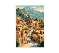 Yazidi Mountain Village Illustration, Kurdistan Landscape Print Canvas Poster Bedroom Decor Landscape Office Room Decor Gift 20x30inch(50x75cm)