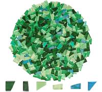 Yazikisa 500g Glass Mosaic Tiles Mixed Green Irregular Crystal Tile Pieces for Crafts Bulk Assorted Shapes Stained Scraps Hand-Cut Adult Art Hobbies DIY Projects Handmade