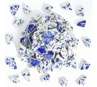 Yazikisa Broken Ceramic Porcelain China Tiles for Crafts Bulk Blue and White Mosaic Pieces Irregular Flower Pattern Shards DIY Floor Flower Pot Outdoor 11x11 Inches