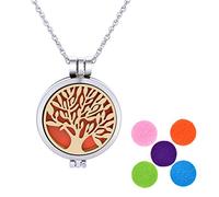 YAZILIND Aromatherapy Essential Oil Diffuser Pendant Necklaces Dream Catcher Tree of Life Round Lockets Pendant Necklace Women Birthday Jewelry for Mum(#2)