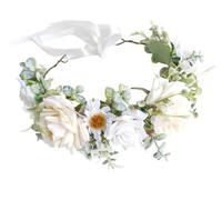 YAZILIND Boho White Flower Crown with Greenery - Handmade Artificial Floral Headband with Daisies and Roses for Wedding, Festival, or Photoshoot