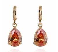 Yazilind Charming Smooth 18K Gold Plated Inlay Teardrop Brown Cubic Zirconia Simple Design Dangle Drop Earrings for Women