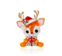 YAZILIND Christmas Elk Brooch Pin Rhinestone Sika Deer Reindeer Cartoon Cute Fawn Corsage Versatile Collar Pins Accessories Female Xmas Breastpin Jewelry(#3)