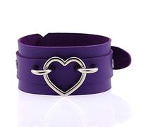 YAZILIND Exaggerated Punk Style PU Leather Bracelet Heart Shape Personality Couple Bracelets Women and Men Hand Jewelry(Purple)