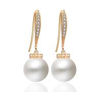 YAZILIND exquisite cubic zirconia earrings simple fashion bride wedding drop earring imitation pearl pendant fishhook ear jewelry(gold)
