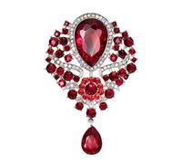 YAZILIND Fashion Lily Flower Inlaid Rhinestones Alloy Zirconia Pendant Brooch Pin for Women Girls Accessories(Red)