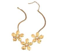 YAZILIND Flower-Shape Choker Necklace Women's Shot Necklaces Imitation Pearl Simple Jewelry(Gold)