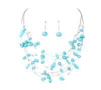 YAZILIND Glitter Shiny Bohemian Style Crushed Stone Crystal Multilayer Necklace & Earrings Set for Women Girls(Blue)