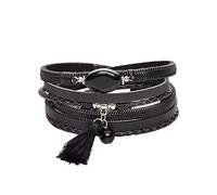 YAZILIND Leather Wrap Bracelets for Women Multilayer Cuff Bangle with Tassel Pendant Magnetic Buckle Wristband Jewelry-2Pcs(Black)