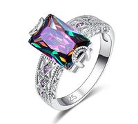 YAZILIND Platinum Plated Rectangle Cubic Zirconia Shiny Rhinestone Wedding Eternity Love Jewellery Ring Elegant for Women Girls Size P