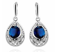 Yazilind Pretty Waterdrop Design Silver Plated Sea Blue Round Cubic Zirconia Dangle Drop Earrings for Women