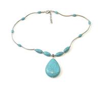 YAZILIND Retro Tibetan Silver Necklace Ethnic Style Water-Drop Turquoise Pendant Bohemian Jewelry Ladies