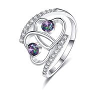 YAZILIND Round Shape Rainbow Topaz Promise Heart Wedding Ring Engagement Ring 925 Sterling Silver Jewelry Party Color(P 1/2)