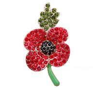 Yazilind Shining Gold Plated Diamante Red Crystals Poppies Large Pin Brooch