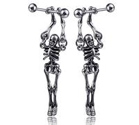 YAZILIND Titanium Steel Skeleton Skull Head Pendant Drop Dangle Earrings Personality Jewelry(1 piece)