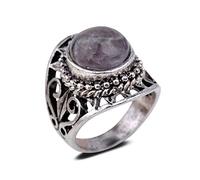 YAZILIND Vintage Antique Round Cut Purple Imitation Amethyst Retro Silver Plated Heart Hollow Ring Women Jewellery(Size R 1/2)