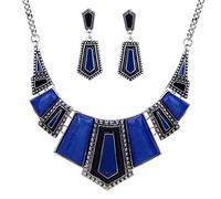 YAZILIND Vintage Ethnic Blue Irregular Rhinestone Jewelry Set Tibetan Silver Bib Collar Earrings Necklace