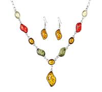 YAZILIND Vintage Silver Plated Amber and Alloy Wedding Jewelry Sets Chain Necklace Earrings Sets