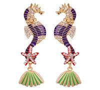 YAZILIND Woman Earrings Vintage Sparkling Rhinestone Seahorse Drop Earring Multicolour Personality Earring Women Girls Birthday Jewelry Purple