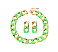 YAZILIND Women’s Green Gold Statement Necklace and Earrings Set - Chunky Link Chain Jewelry, Alloy Necklace for Party, Club, and Daily Wear