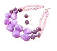 YAZILIND Women’s Purple and Pink Beaded Jewelry Set - Chunky Gemstone Statement Necklace and Earrings, Elegant Boho Style Costume Jewelry for Parties, Weddings, and Gifts