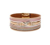 YAZILIND Wrap Boho Leather Bracelet Wide Cuff Handmade Wristbands Braided Magnetic Buckle Bangle Bracelets for Women Girl-2Pcs(Pink)