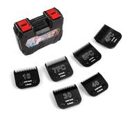 YAZIYIR 6-Pack Detachable Dog Grooming Steel Blades with blade case Holder- Compatible with Andis, Oster A5, Wahl KM-10 Series - 1/100" to 3/8" Cut Length (Black) (10+30+40+7FC+5FC+4FC)