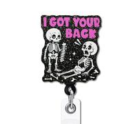 YAZMEEN Funny Skeleton Badge Reel Gifts - I Got Your Back - Retractable Badge Holder with Clip - Black Glitter Acrylic ID Card Holder - Gifts for PT Physical Therapist Chiropractor Orthopedic Nurse