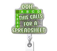 YAZMEEN Funny Spreadsheet Retractable Badge Reel with Alligator Clip Ooh This Calls for A Spreadsheet ID Card Badge Holder Funny Silver Glitter Badge Reel Gift for Office Worker Accountant Finance