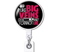 YAZMEEN I Like Big Veins and I Cannot Lie Retractable Badge Reel with Alligator Clip Funny ID Badge Holder for IV Nurse Funny Hematology Badge Clear Name Card Holder for Phlebotomist Nursing Doctor