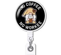 YAZMEEN No Coffee No Workee Retractable Badge Reel with Alligator Clip Funny ID Badge Holder for Coffee Lovers Funny Gnome Badge Clear Name Card Holder for Office Worker Nurse Doctor Teacher Student