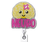 YAZMEEN Nurse Retractable Badge Reel with Alligator Clip Neuro ID Card Badge Holder Cute Brain Badge Funny Silver Glitter Badge Reel Gift for Neurologist Neurology Nurse Doctor Assistant Colleague