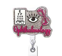 YAZMEEN Nurse Retractable Badge Reel with Alligator Clip Ophthalmology ID Card Badge Holder Funny Silver Glitter Badge Reel Gift for Optician Optometrist Nursing Doctor Student Medical Assistant