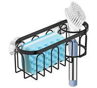 Yazoni 2 in 1 Sponge Holder for Kitchen Sink Suction Sponge Rack Kitchen Container No Drilling Rustproof Sink Organizer Holder for Dishwasher Brush Soap (Black)