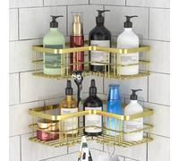 Yazoni 2-Pack Corner Shower Caddy No-Drill Adhesive Mount Stainless Steel 90-Degree Corner Shelves 30 lb Capacity Rust-Resistant