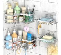 Yazoni Corner Shower Caddy 4-Pack, Adhesive Bathroom Shelves with Soap Holder No Drilling, Rustproof Stainless Steel Bathroom Organizer Wall Mounted,