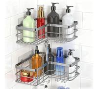 Yazoni Corner Shower Caddy, Adhesive Shower Organizer Corner, Bathroom Shelves Shampoo Holder with Hooks, Rust-proof Stainless Steel