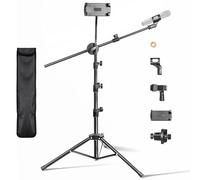 Yazoni Mic Stand, 2 in 1 Microphone Stand Floor, 88 to 158cm Pad Microphone Dual-Use Mic Holder Hidden Line Design Boom Arm Dual-Use Mic Holder with Gooseneck Carrying Bag for Singing Stage Broadcast