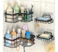 Yazoni Shower Caddy, Adhesive Shower Shelves No Drilling [5-Pack], Rustproof Stainless Steel Bathroom Shower Organizer Wall Mounted, Large Capacity Shower Shelf for Inside Shower (Black)