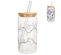 Yaztauho Christmas Glass Cup, Leakproof Drinkware, Iced Coffee Cup Christmas Travel Mug, for Beer Tea Milk Soda Juice Beverage Office Kitchen Living Room Picnic Travel Kids