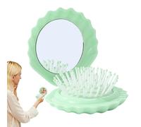 Yaztauho Folding Hair Brush,Shell Shape Pocket Brush for Women - Small Makeup Mirror Set Scalp Massage Comb for Grooming Daily Bathroom Shower Poolside Beach Camping Car Gym Home Outdoor Girls