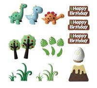 YAZWUR 20 Piece Cake Decoration Set - Dinosaur Eggs, Volcanoes, Grass, Fruit Trees, Leaves, Animals - Birthday Decorations for Children's Birthday Parties