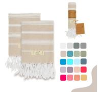 Yazz Turkish Cotton Hand Towels - Set of 2, 18" x 30" inches, Decorative Peshtemal Cotton Hand Towels for Kitchen, Bath, Guest, Face, Hair, Gym, Yoga, Dishcloth, Travel (Beige)
