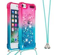 YB GS Pink Blue Case for iPod Touch 5 / iPod Touch 6 / iPod Touch 6 Glitter Glitter Glitter Quicksands Transparent Silicone TPU Case Cover with Cord Neck Strap for iPod Touch 5