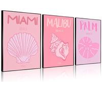 YBARTZQ 3Pcs Pink Preppy Canvas Wall Art Beach Posters Seashell Pictures Funny Dormitory Wall Decor Prints for Bedroom Living Room Bathroom (16x24in) Unframed