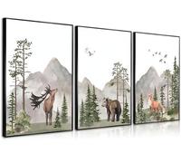YBARTZQ Woodland Nursery Wall Art Wild Animals Forest Wall Decor Prints Adventure Theme Canvas Posters Deer Bear Fox Watercolor Pictures Paintings for Boys Room Girls Room 3Pcs 12x16in Unframed