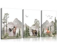 YBARTZQ Woodland Nursery Wall Art Wild Animals Forest Wall Decor Prints Adventure Theme Canvas Posters Deer Bear Fox Watercolor Pictures Paintings for Boys Room Girls Room 3Pcs 16x24in Framed